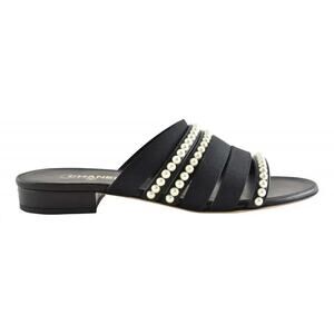 Chanel 20P Black White Pearl Strap CC Logo Slide Slip On Sandal Mule Flat 36